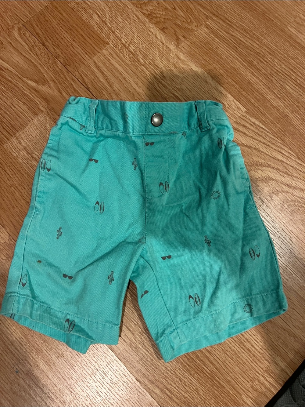 okie dokie Turquoise Shorts with Sunglass & Flip-Flop Print